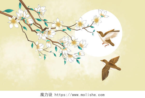 手绘水彩古风植物动物原创插画海报古风中国风唯美植物